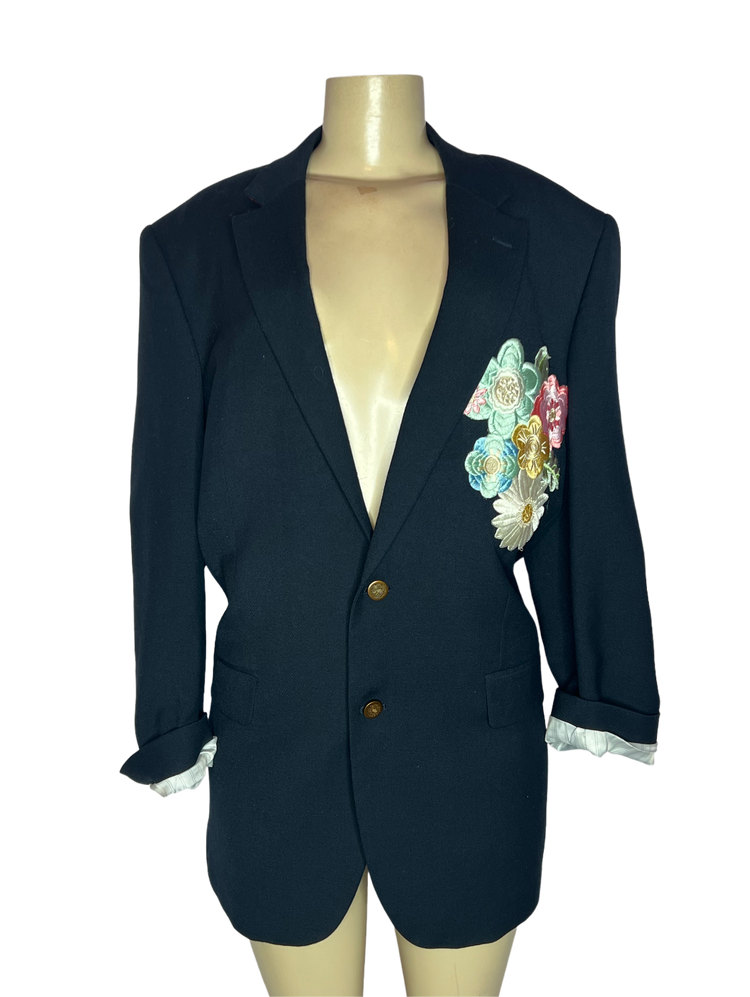 Mosaic Navy Blue Floral Blazer Long