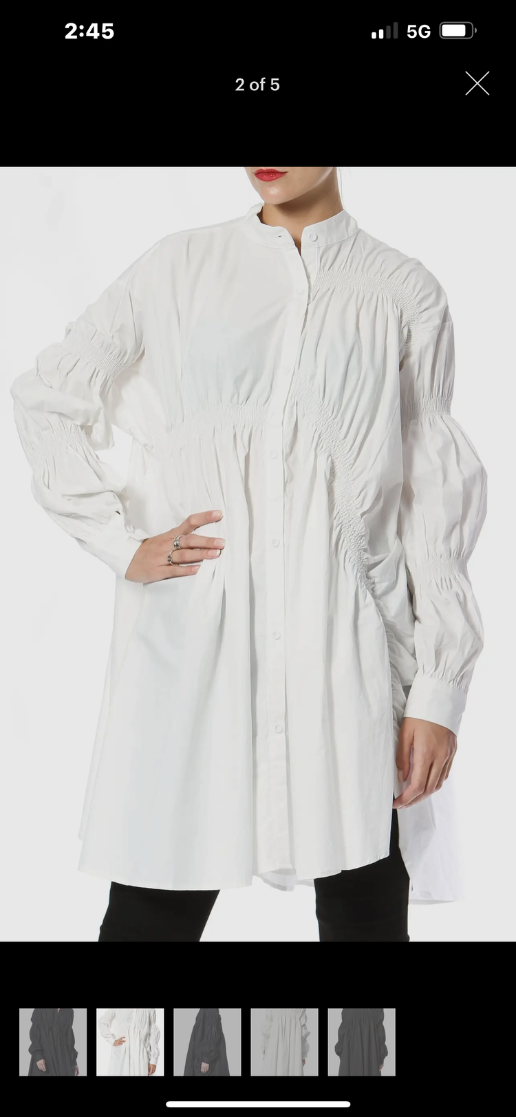 White Ruched Button Down Shirt Dress