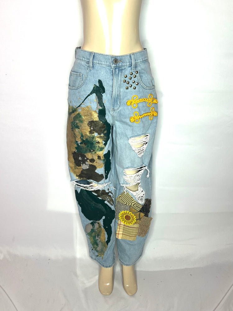 The Experience artful denim distressed highrise baggy denim Jean