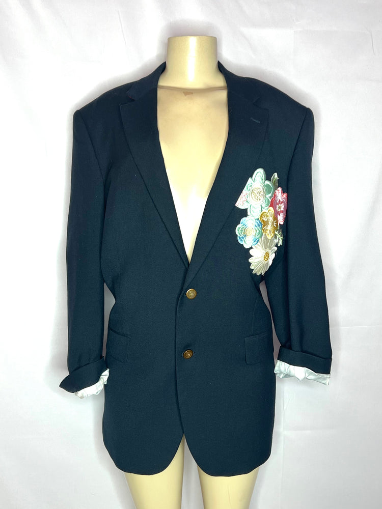 Mosaic Navy Blue Floral Blazer Long