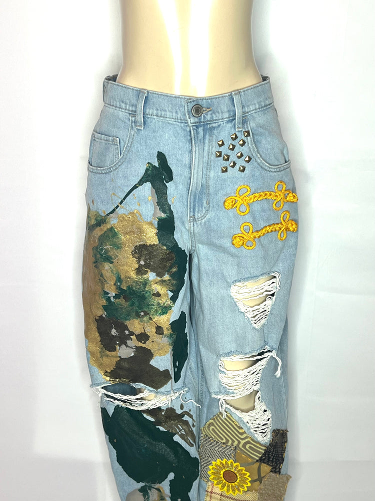 The Experience artful denim distressed highrise baggy denim Jean