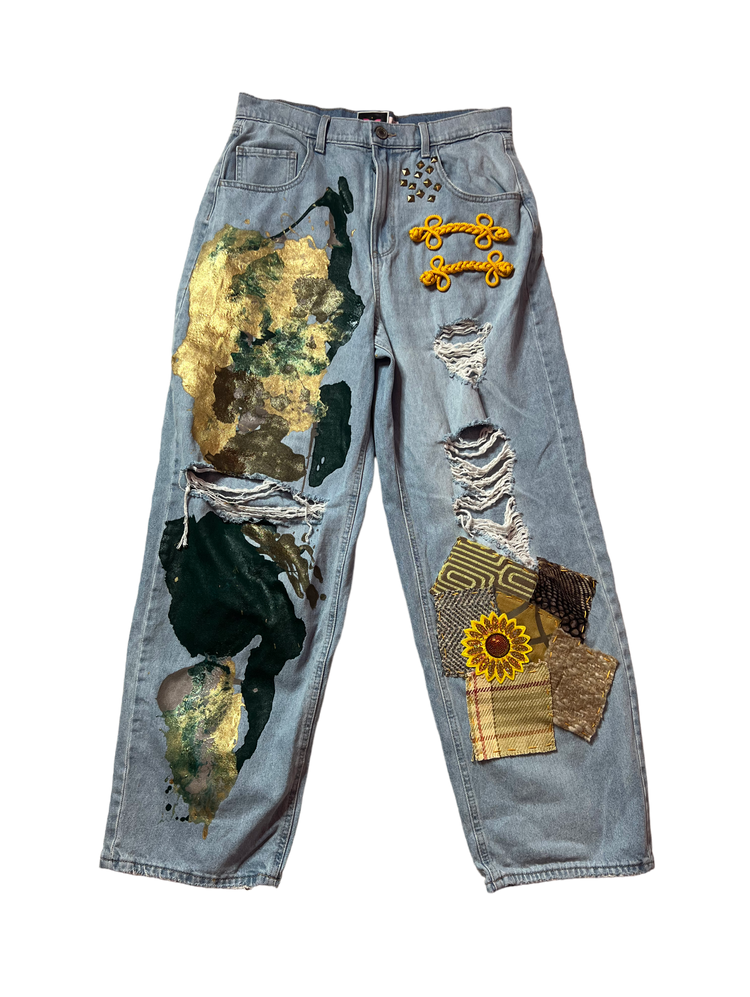 The Experience artful denim distressed highrise baggy denim Jean