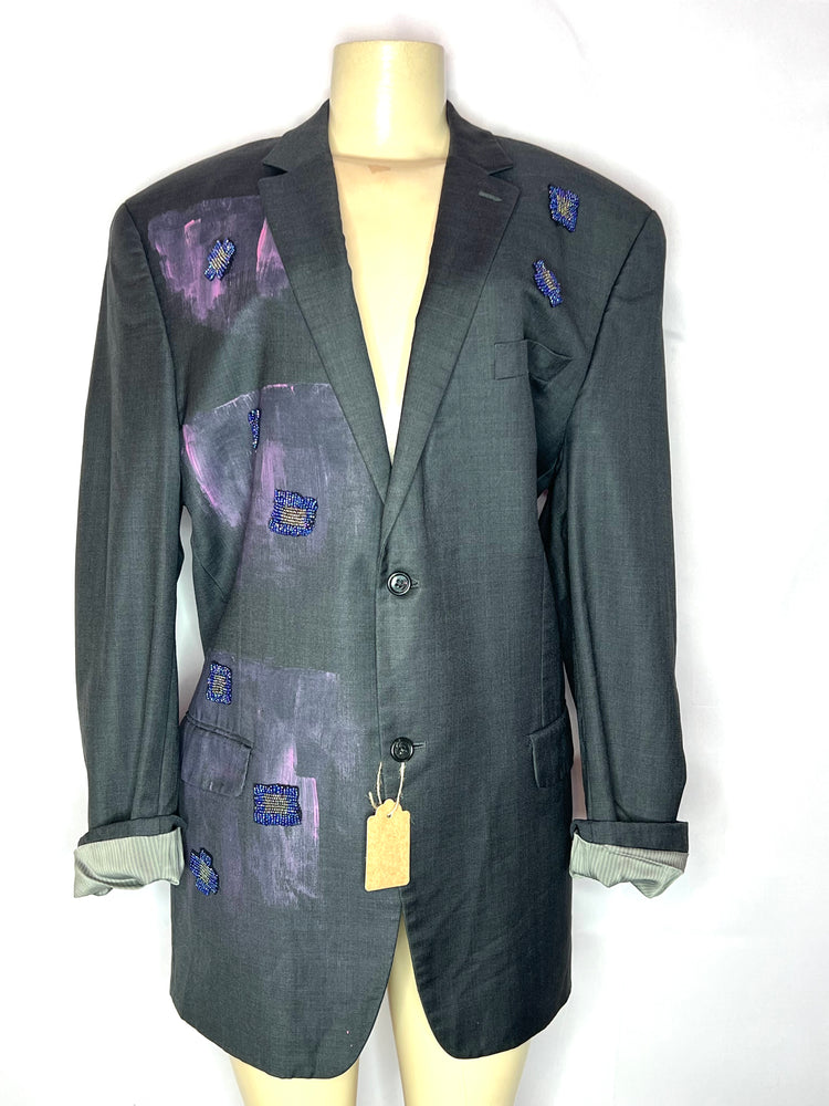 Gray sequin Shadow oversized 2 button blazer