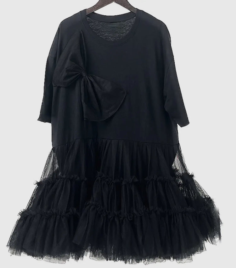 Madonna & Co black knit dress w/tulled full skirt