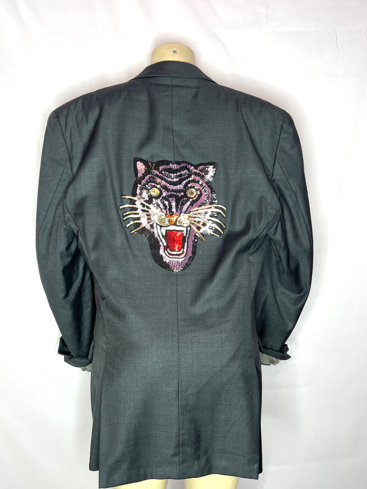 Gray sequin Shadow oversized 2 button blazer