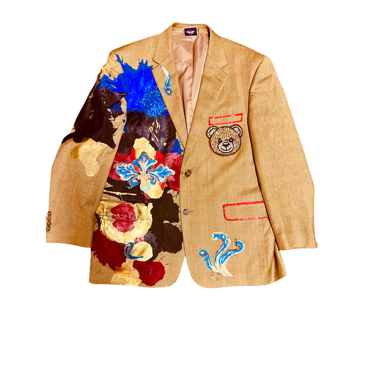 Tan Silk woven Night Out two button blazer