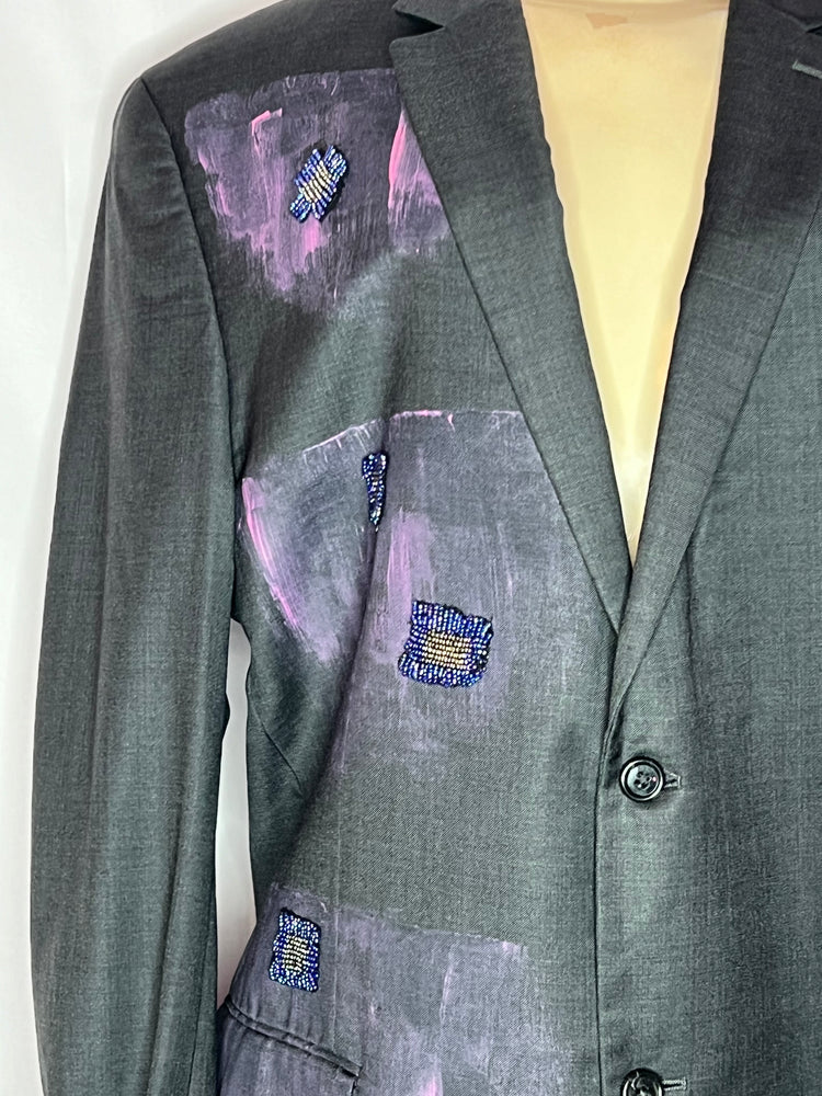 Gray sequin Shadow oversized 2 button blazer