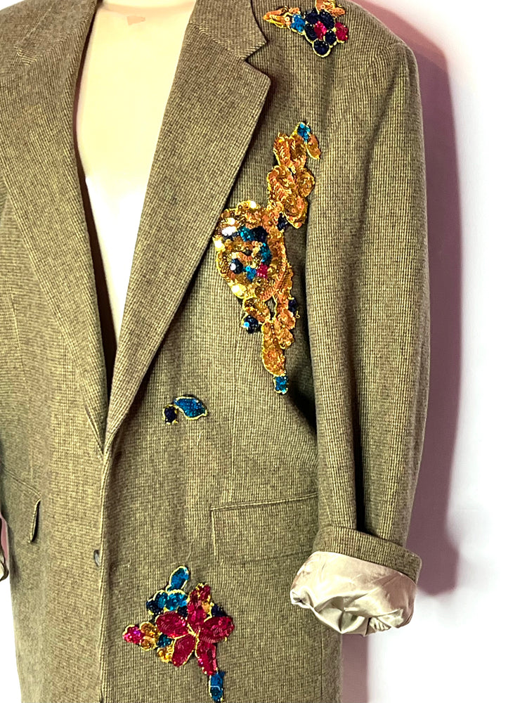 Brown Tweed "Lion in the Shine" two button camel hair blazer XLarge