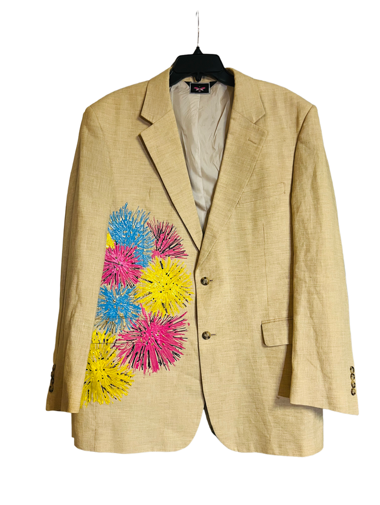Tan Linen Woven Color Burst Oversized Long Blazer