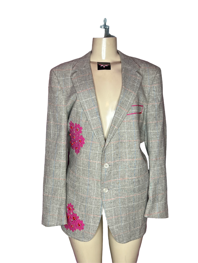 Pink Lotus beige plaid linen blazer