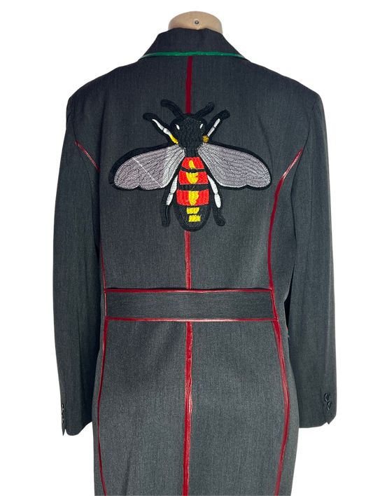 The Bee woven gray knee length coat