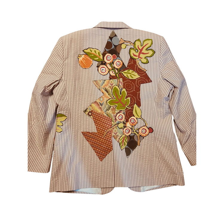 Tan Seersucker Stripe Floral Cascade Blazer