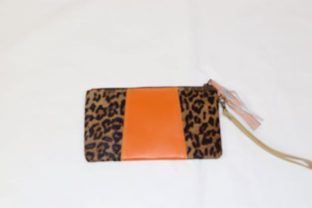 Folklore Couture Calfhair multi color zip top wristlet