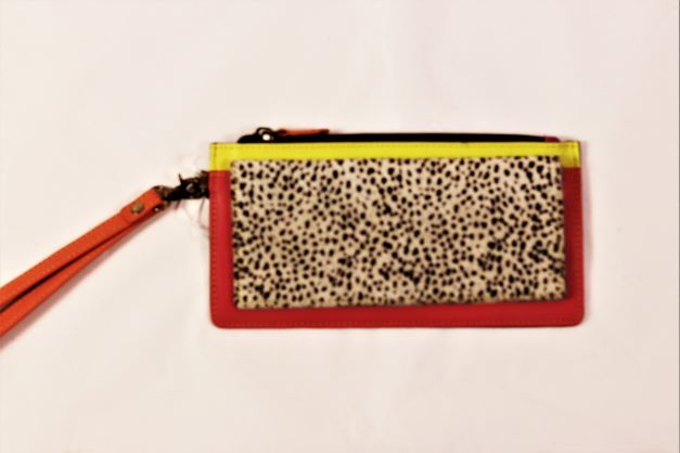 Folklore Couture Leather/Calfhair multi color zip top small wristlet