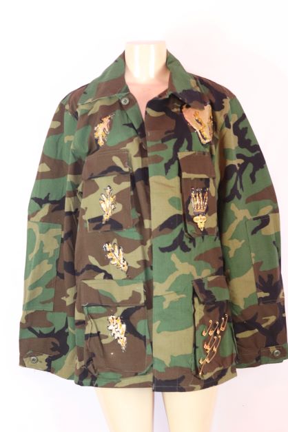 Gold Accent Design Camouflage Jacket Medium Long