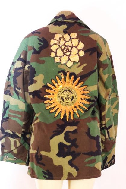 Gold Accent Design Camouflage Jacket Medium Long