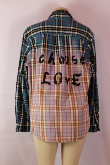 Womens Blue plaid long sleeve flannel dyed button down oversized shirt size med