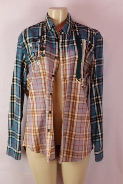 Womens Blue plaid long sleeve flannel dyed button down oversized shirt size med