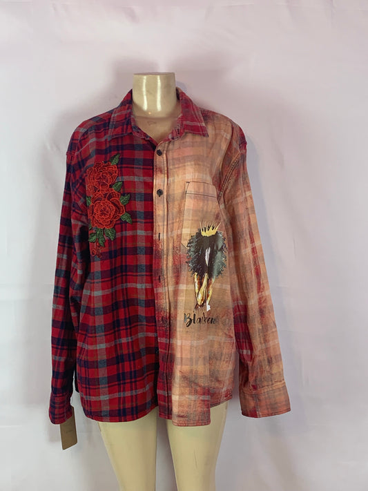 Red flannel dyed “Crown” Theme oversized shirt XXL