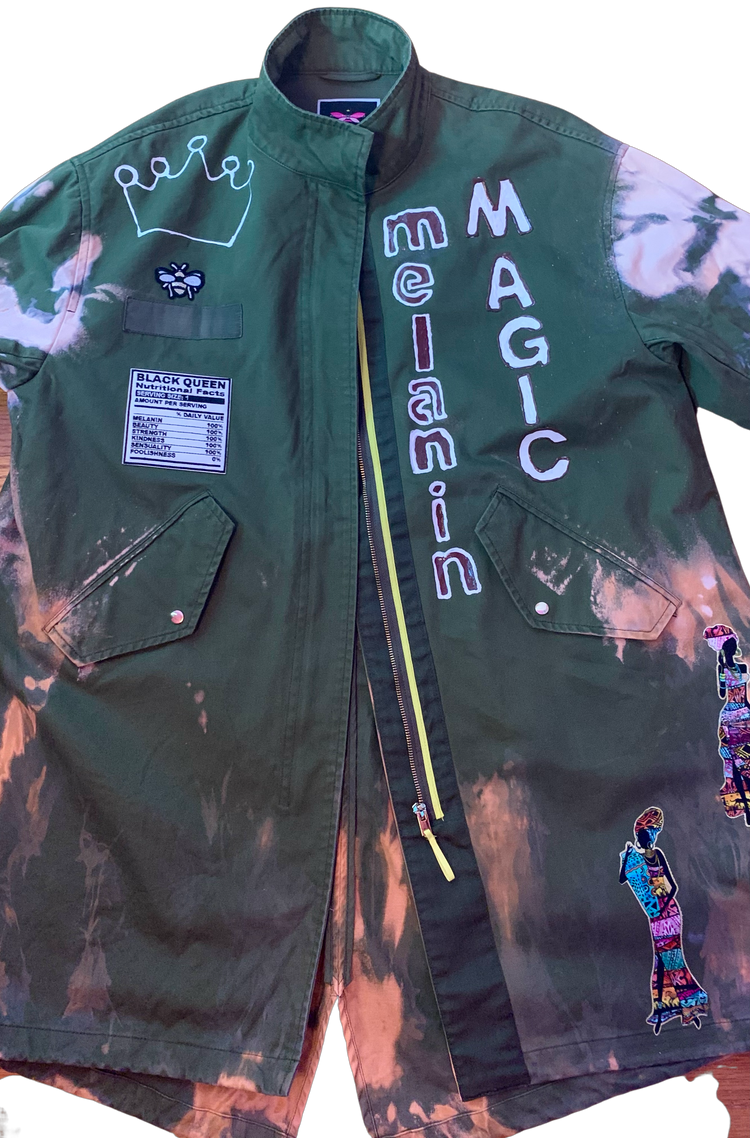 Green tie dyed knee length “Queen” coat xl