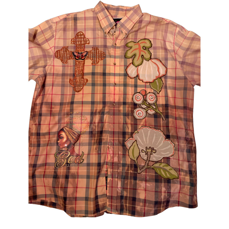 Cotton Poplin dyed “Believe” button down shirt xl