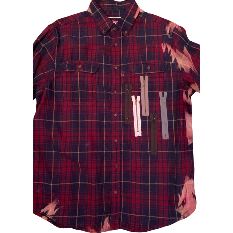 Navy Blue Plaid dyed “Hamsa” flannel shirt XL