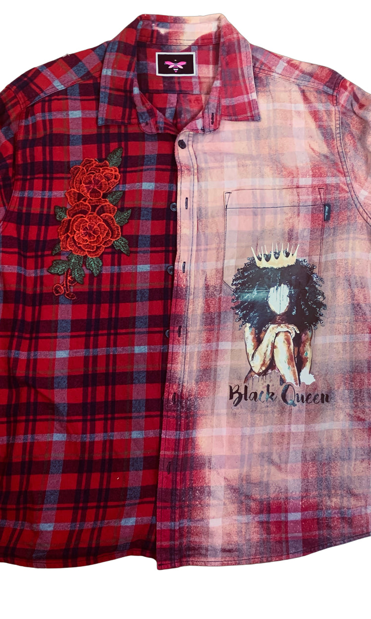 Red flannel dyed “Crown” Theme oversized shirt XXL
