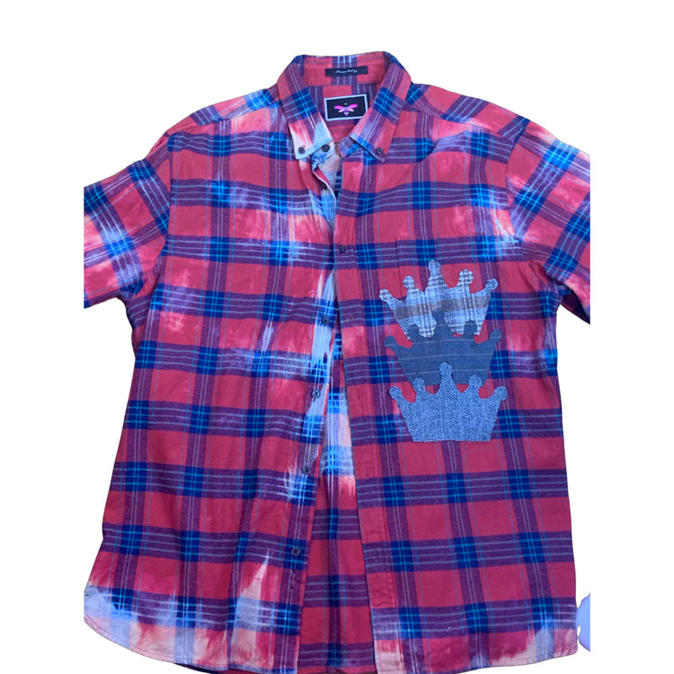 Bright red dyed “Protection” flannel shirt XL