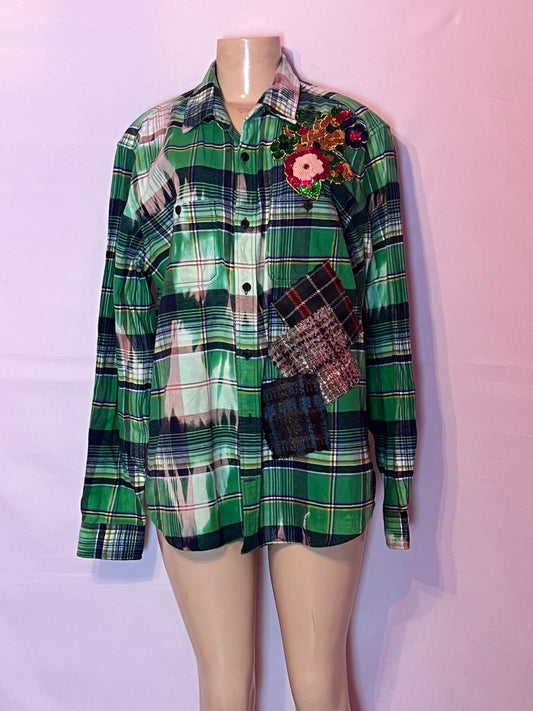 Womens green flannel dyed “Style is Personal “ shirt size XL