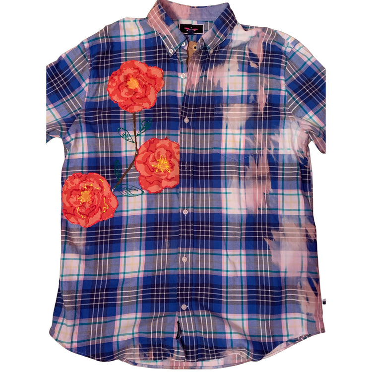 Womens Bright blue flannel dyed “Blacknificent” shirt large