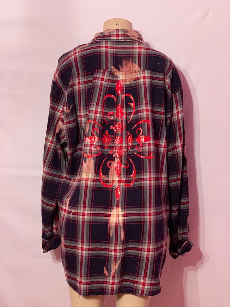 Navy Blue dyed “Rose” designed flannel shirt XL