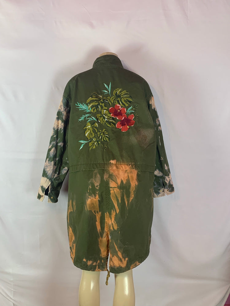 Green tie dyed knee length “Queen” coat xl