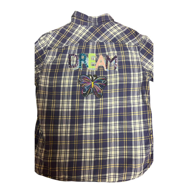 Butterfly Dreams custom purple plaid flannel shirt size large