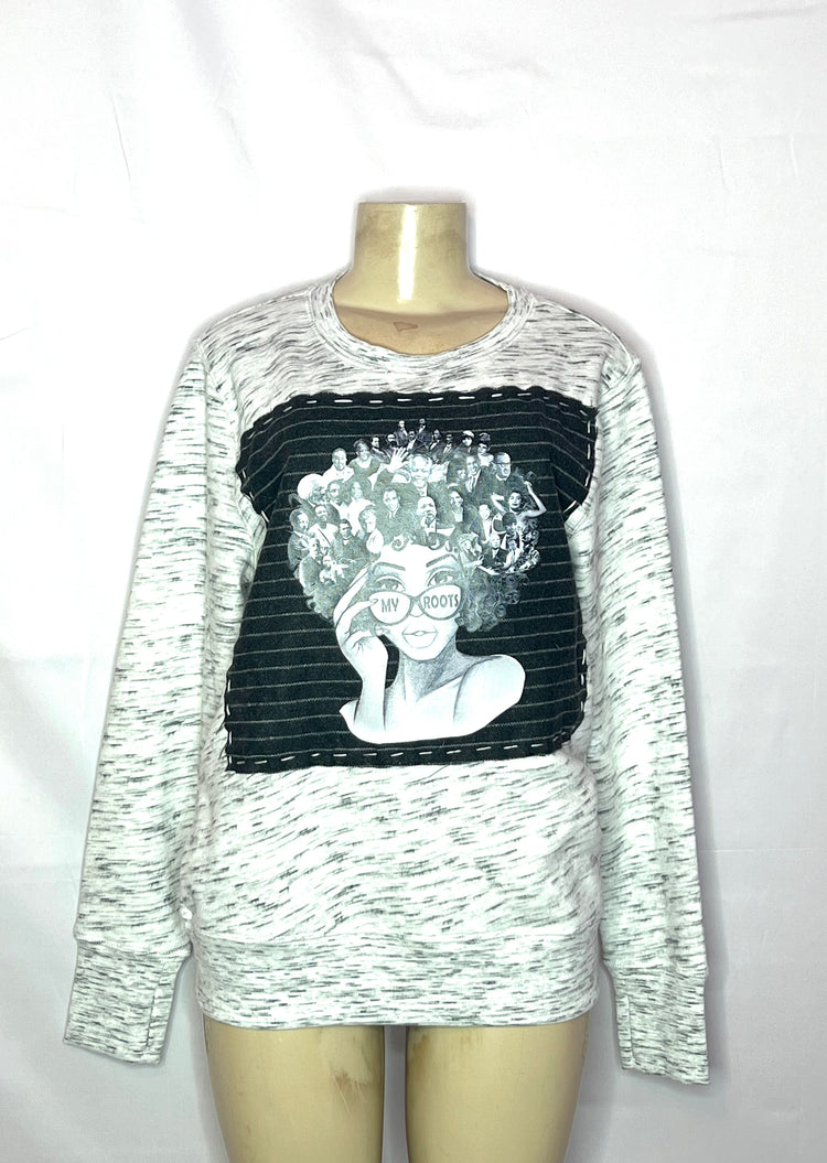 My Roots gray speckled sweatshirt size large