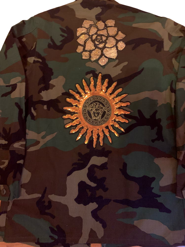Gold Accent Design Camouflage Jacket Medium Long