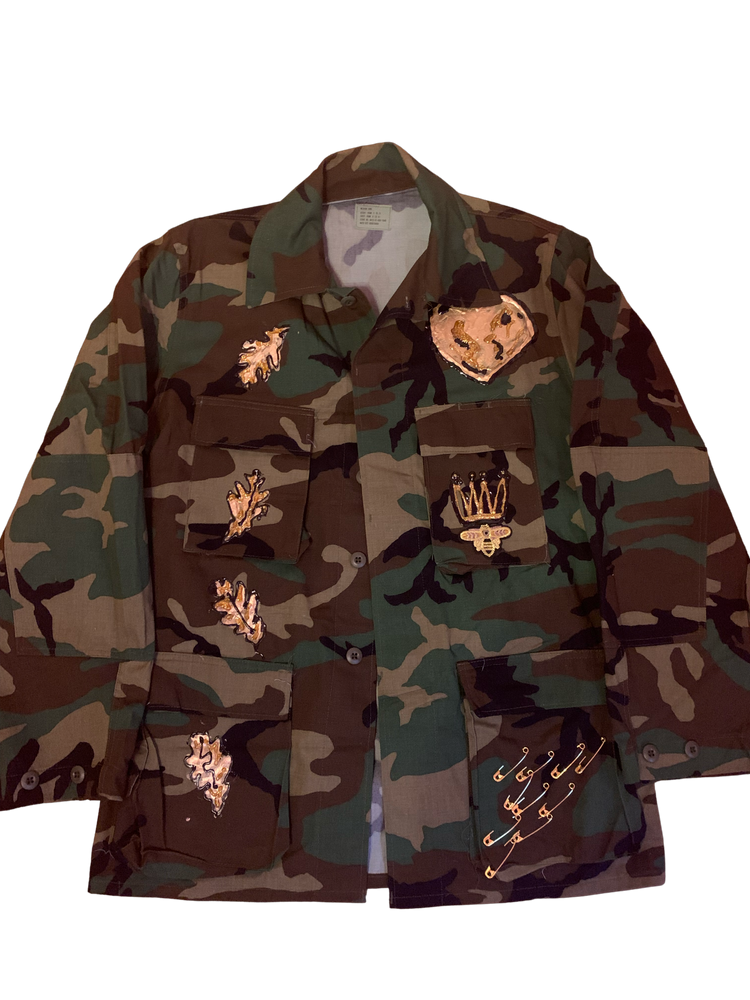 Gold Accent Design Camouflage Jacket Medium Long