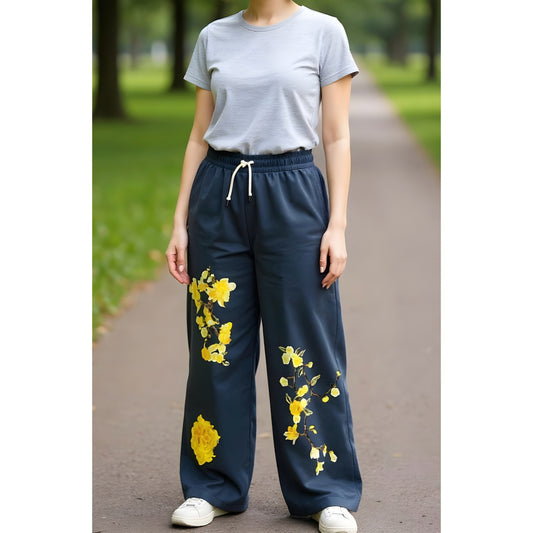 Out From Under blue with yellow floral accent