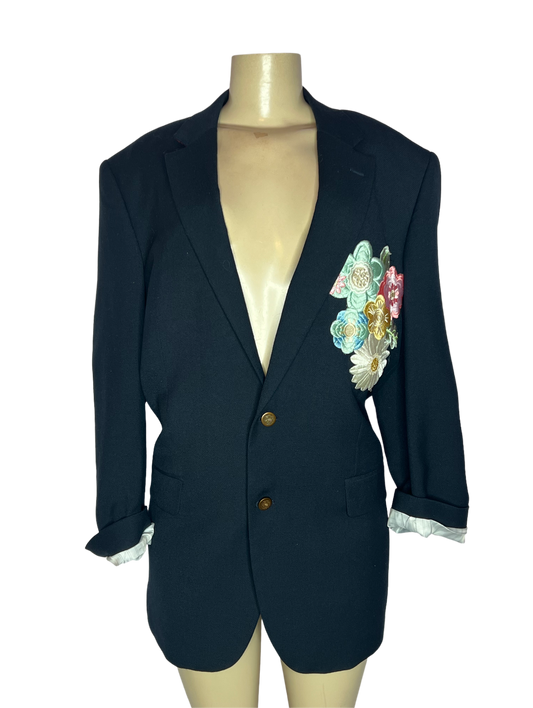 Mosaic Navy Blue Floral Blazer Long