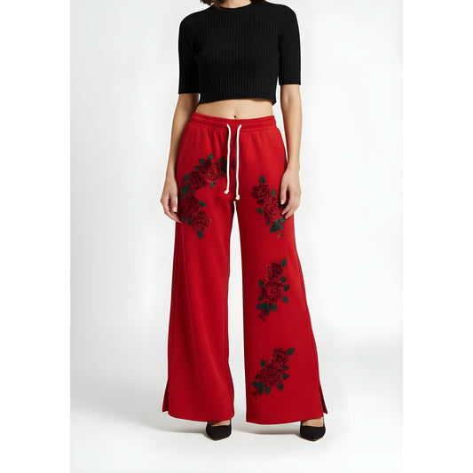 Out From Under red wide leg sweatpants with sequin flowers