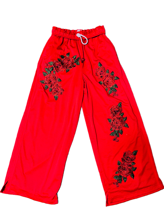 Out From Under red wide leg sweatpants with sequin flowers