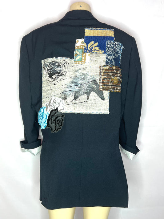 Mosaic Navy Blue Floral Blazer Long