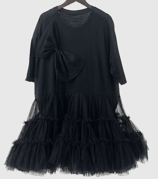 Madonna & Co black knit dress w/tulled full skirt