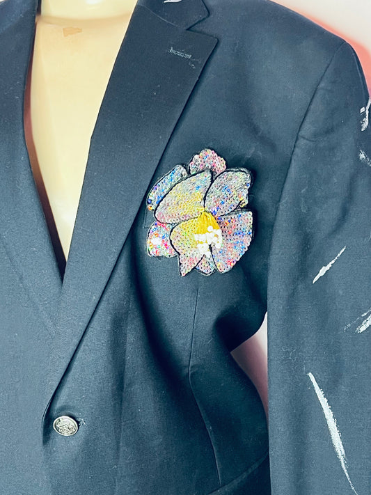 Navy Aurora oversized blazer with silver accents