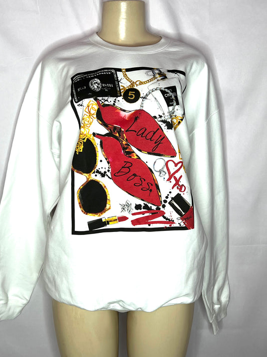 Lady Boss white red Multi Color Long sleeve sweatshirt
