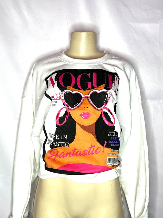 Black Barbie White Cotton Sweatshirt