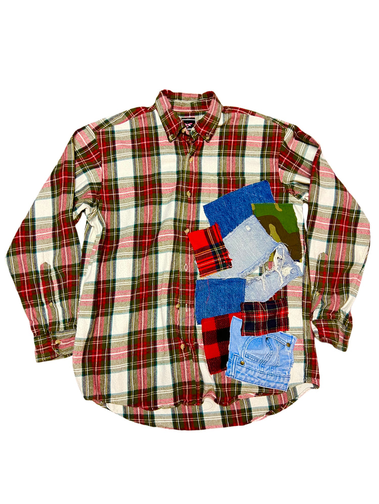 Red in Distress plaid long sleeve flannel Shaket