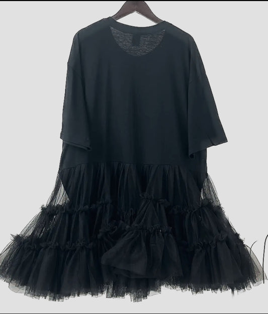 Madonna & Co black knit dress w/tulled full skirt