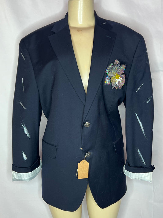 Navy Aurora oversized blazer with silver accents