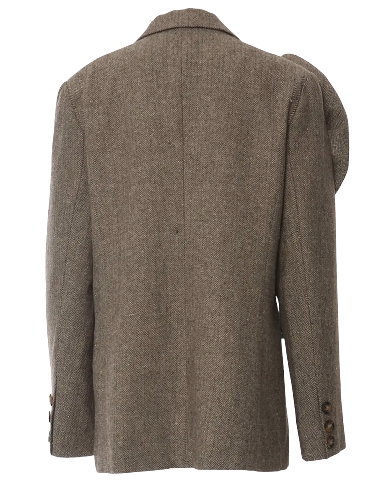 Madonna & Co Brown herringbone blazer w/flower accent