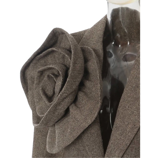 Madonna & Co Brown herringbone blazer w/flower accent